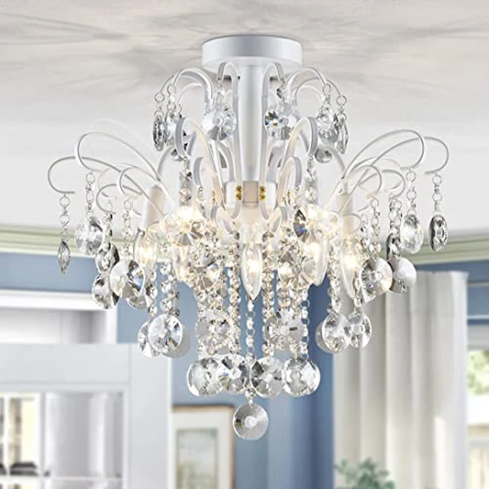 WUZUPS Crystal Chandelier 5-Light Pendant Ceiling Light Modern Lighting Fixture for Bedroom Hallway Bar Kitchen Bathroom, H 22.6'' x W 19.2'', E12 Base, White by WUZUPS - Image 1