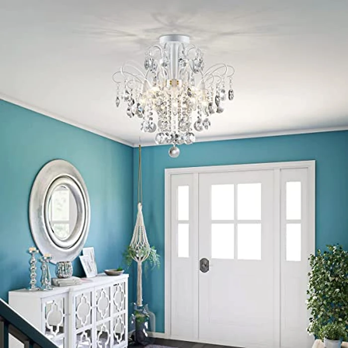 WUZUPS Crystal Chandelier 5-Light Pendant Ceiling Light Modern Lighting Fixture for Bedroom Hallway Bar Kitchen Bathroom, H 22.6'' x W 19.2'', E12 Base, White by WUZUPS - Image 7