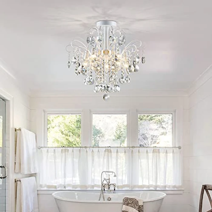 WUZUPS Crystal Chandelier 5-Light Pendant Ceiling Light Modern Lighting Fixture for Bedroom Hallway Bar Kitchen Bathroom, H 22.6'' x W 19.2'', E12 Base, White by WUZUPS - Image 9