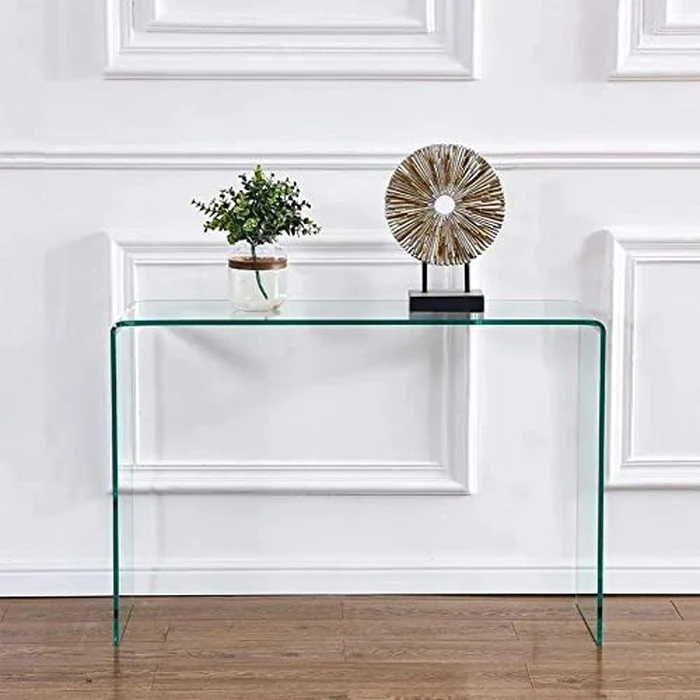 Leanne Stylish Clear Glass Console Table, Rectangular Waterfall Style Accent Table, Sofa Table, 36" W by Take Me Home Furniture - Image 2