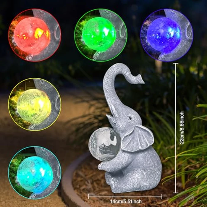 Vukjep Elephant Garden Statue Solar Lights Outdoor Garden Decor for Patio, Yard, Lawn, Balcony Elephant Decor Birthday Gifts for Women Mom Grandma (Grey) by Vukjep - Image 2