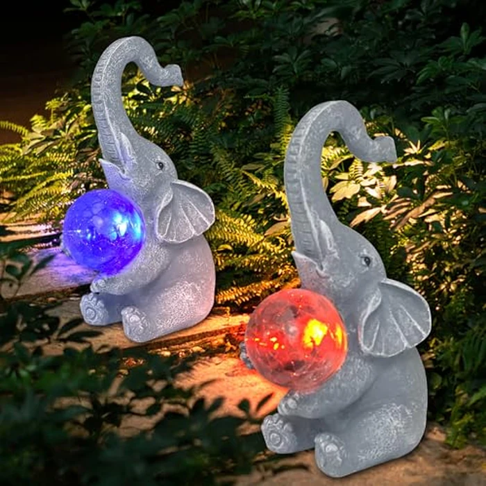 Vukjep Elephant Garden Statue Solar Lights Outdoor Garden Decor for Patio, Yard, Lawn, Balcony Elephant Decor Birthday Gifts for Women Mom Grandma (Grey) by Vukjep - Image 8