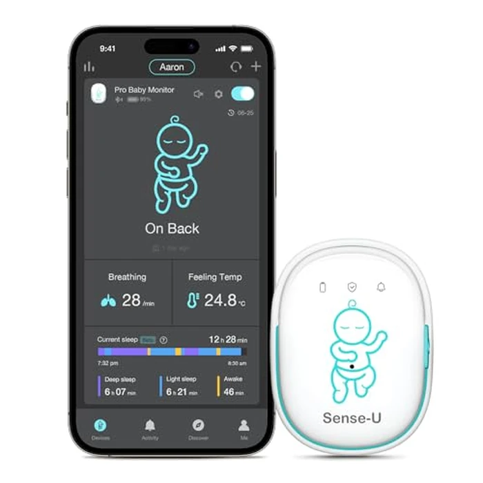 Sense-U Pro Baby Monitor - Breathing Movement, Rollover & Overheating Trackers for Better Sleep, Simple Clip-On Smart Sleep Monitor with Arousal Vibration, Audible Alerts & Sleep Analysis by Sense-U - Used - Acceptable condition - CA$97.82