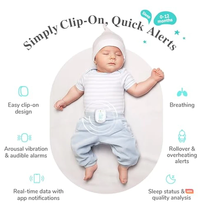 Sense-U Pro Baby Monitor - Breathing Movement, Rollover & Overheating Trackers for Better Sleep, Simple Clip-On Smart Sleep Monitor with Arousal Vibration, Audible Alerts & Sleep Analysis by Sense-U - Image 2