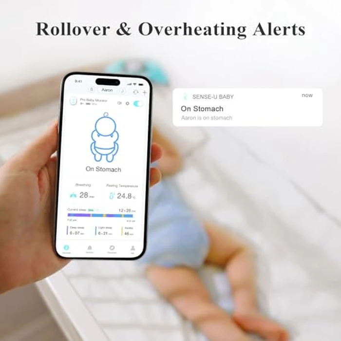 Sense-U Pro Baby Monitor - Breathing Movement, Rollover & Overheating Trackers for Better Sleep, Simple Clip-On Smart Sleep Monitor with Arousal Vibration, Audible Alerts & Sleep Analysis by Sense-U - Image 5