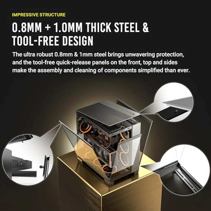 Antec C8, Fans not Included, RTX 40 Compatible, Dual-Chamber, tooless Design, Type-C, 360mm Radiator Support, Seamless Tempered Glass Front & Side Panels, High Airflow Full-Tower E-ATX PC Case by Antec - Image 2