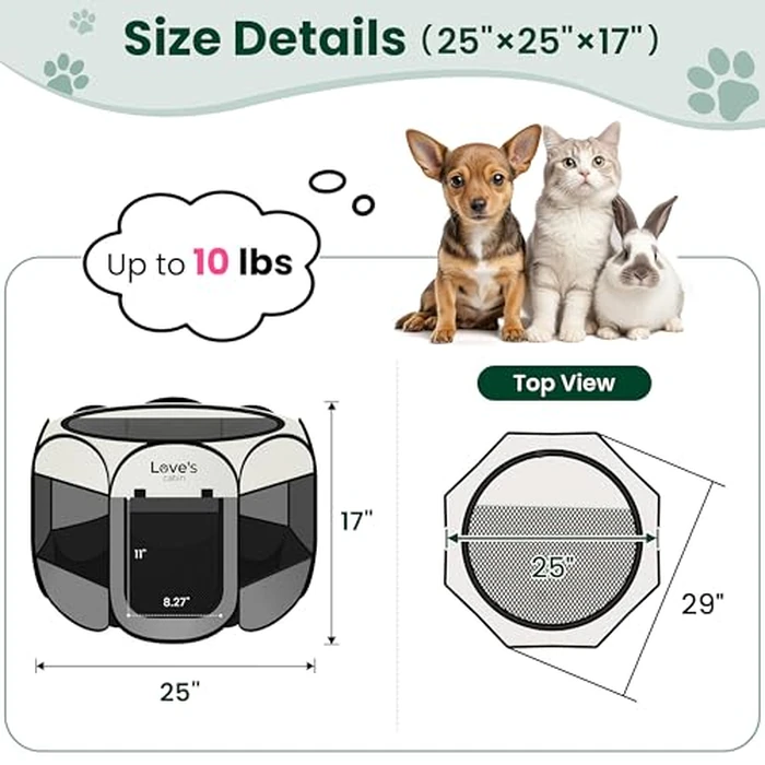 Love's cabin Pet Puppy Dog Playpen, Small Dog Tent Crates Cage Indoor/Outdoor, Portable Playpen for Cat, Foldable Pop Up Dog Kennel Playpen with Carring Case, Removable Zipper Top, Grey by Love's cabin - Image 3