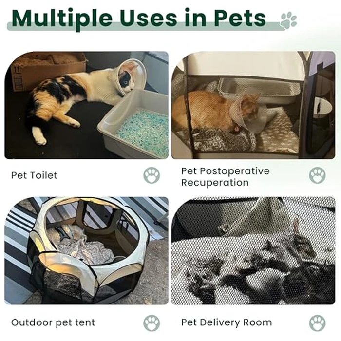 Love's cabin Pet Puppy Dog Playpen, Small Dog Tent Crates Cage Indoor/Outdoor, Portable Playpen for Cat, Foldable Pop Up Dog Kennel Playpen with Carring Case, Removable Zipper Top, Grey by Love's cabin - Image 4