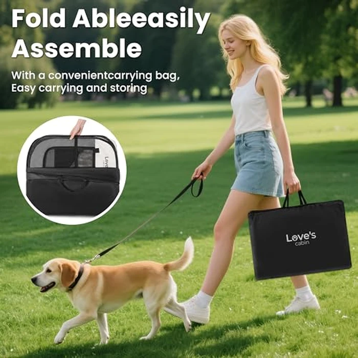 Love's cabin Pet Puppy Dog Playpen, Small Dog Tent Crates Cage Indoor/Outdoor, Portable Playpen for Cat, Foldable Pop Up Dog Kennel Playpen with Carring Case, Removable Zipper Top, Grey by Love's cabin - Image 6