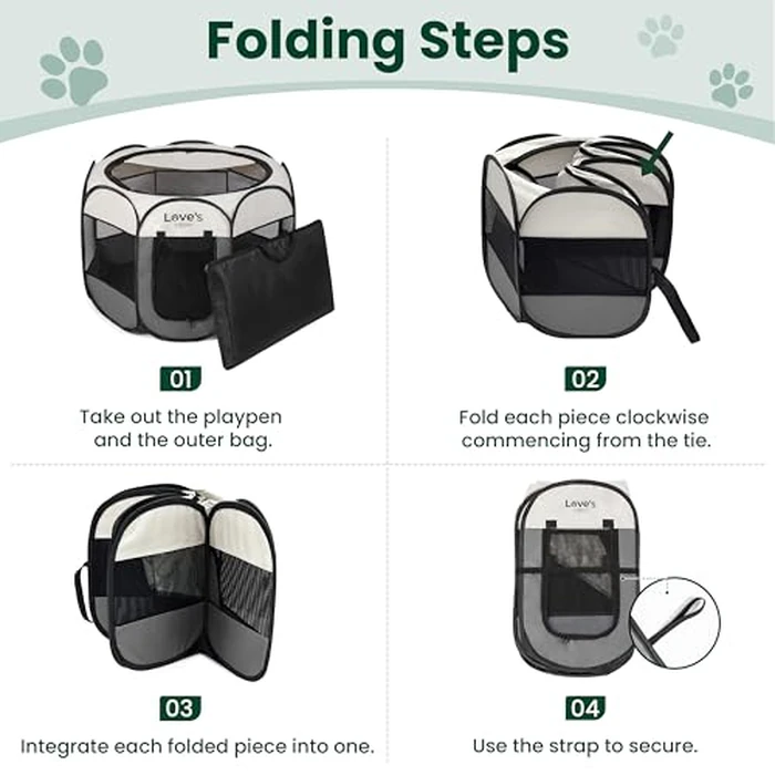 Love's cabin Pet Puppy Dog Playpen, Small Dog Tent Crates Cage Indoor/Outdoor, Portable Playpen for Cat, Foldable Pop Up Dog Kennel Playpen with Carring Case, Removable Zipper Top, Grey by Love's cabin - Image 8