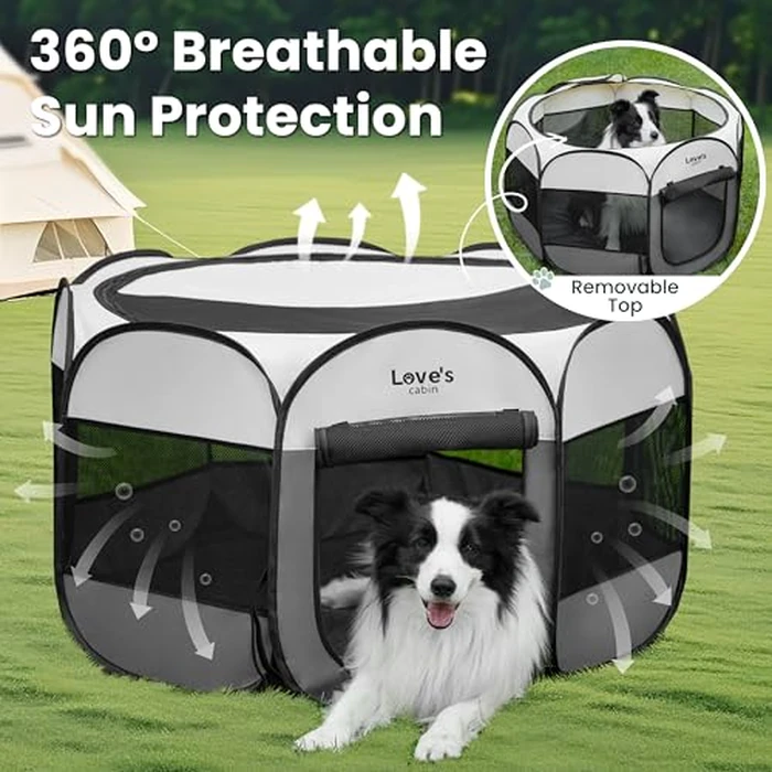 Love's cabin Pet Puppy Dog Playpen, Small Dog Tent Crates Cage Indoor/Outdoor, Portable Playpen for Cat, Foldable Pop Up Dog Kennel Playpen with Carring Case, Removable Zipper Top, Grey by Love's cabin - Image 9