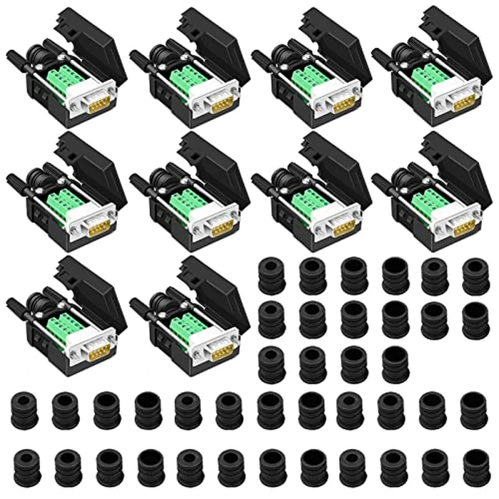 ANMBEST 10PCS DB9 Male Breakout Connector,DB9 Solderless RS232 D-SUB Serial to 9-pin Port Terminal Adapter Connector Breakout Board with Case Long Bolts Tail Pipe by ANMBEST - Used - Like New condition