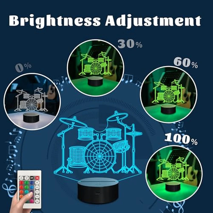 CoolGift Mart Drum kit Night Light, 3D LED Optical Illusion Lamp with 16 Colors and Remote Controller, Gifts for Drummers Music Lovers by CoolGift Mart - Image 3