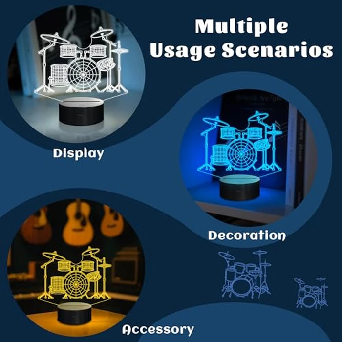 CoolGift Mart Drum kit Night Light, 3D LED Optical Illusion Lamp with 16 Colors and Remote Controller, Gifts for Drummers Music Lovers by CoolGift Mart - Image 7