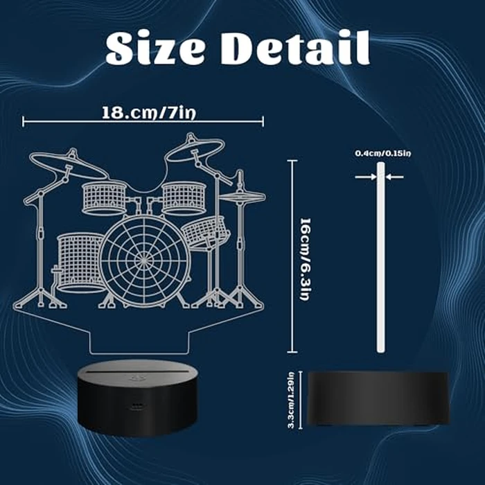 CoolGift Mart Drum kit Night Light, 3D LED Optical Illusion Lamp with 16 Colors and Remote Controller, Gifts for Drummers Music Lovers by CoolGift Mart - Image 8