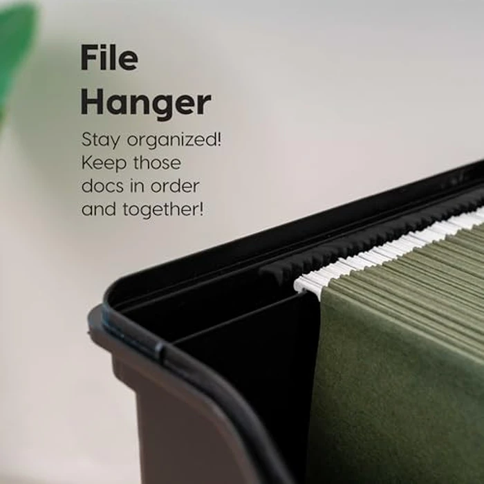 IRIS USA Portable File Box With Handle, Slim w/Organizer Lid, Plastic File Organizer Box for Letter Files, Hanging Filing Folder Organizer, Lockable, Secure Buckle, Black by IRIS USA - Image 4