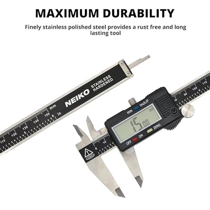 NEIKO 01407A Electronic Digital Caliper Measuring Tool, 0 - 6 Inches Stainless Steel Construction with Large LCD Screen Quick Change Button for Inch Fraction Millimeter Conversions, Digital Caliper Measuring Tool by NEIKO - Image 4