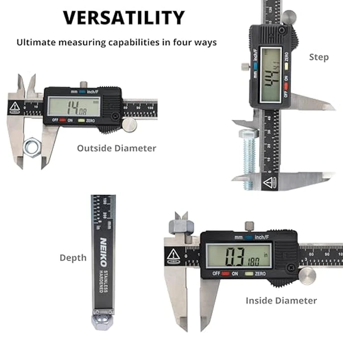 NEIKO 01407A Electronic Digital Caliper Measuring Tool, 0 - 6 Inches Stainless Steel Construction with Large LCD Screen Quick Change Button for Inch Fraction Millimeter Conversions, Digital Caliper Measuring Tool by NEIKO - Image 5