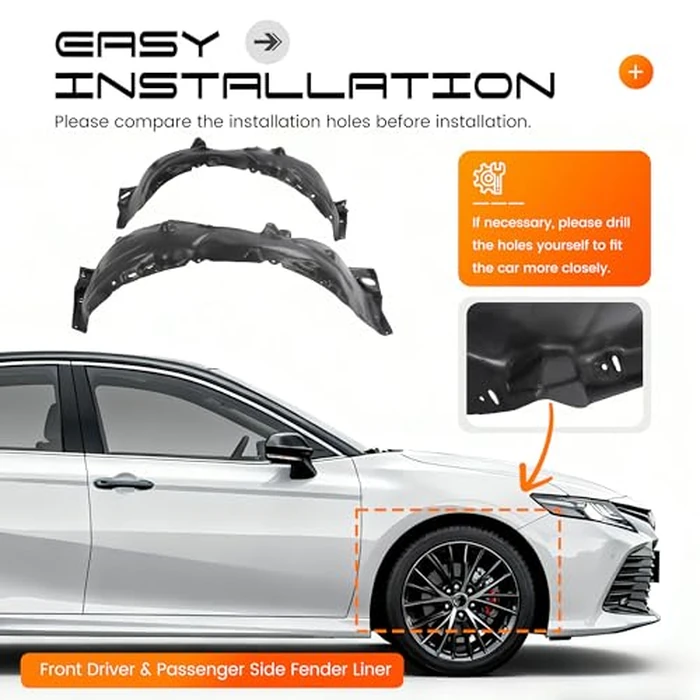 ALMULOO Front Fender Liner Inner Panel Compatible with 2018-2024 Toyota Camry SE XSE TRD Replacement for TO1248214 TO1249214 5387606320 5387506320 w/o Insulation Foam Wheel Liner Splash Shields Guard by ALMULOO - Image 5