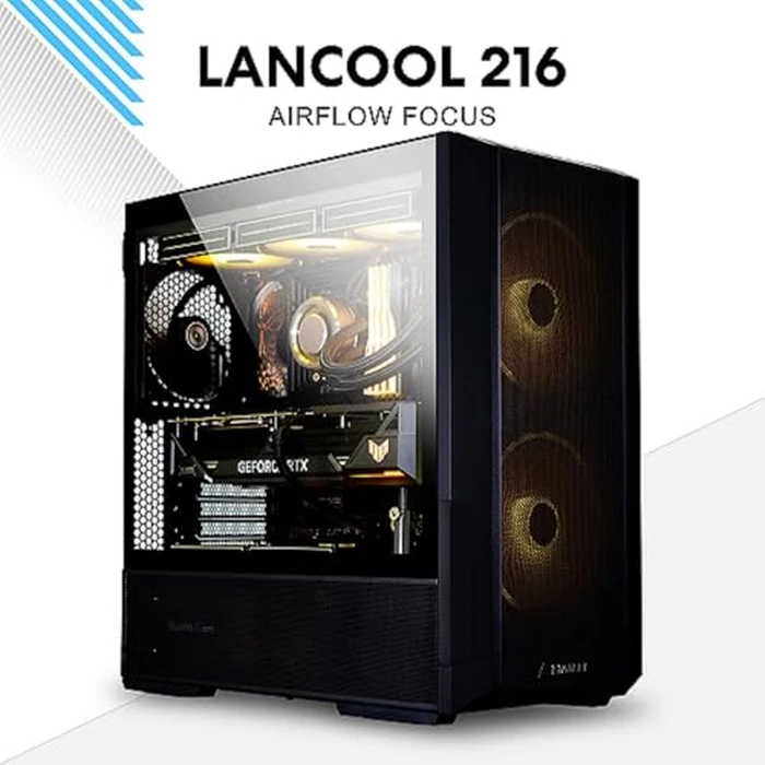 LIAN LI LANCOOL 216 E-ATX PC Case, Airflow Focus RGB Gaming Computer Case with All-Around Mesh Panels, 2x160mm & 1x140mm PWM Fans Pre-Installed and Innovative Rear PCIe Fan Bracket Chassis (Black) by Lian Li - Used - Acceptable condition - US$59.99