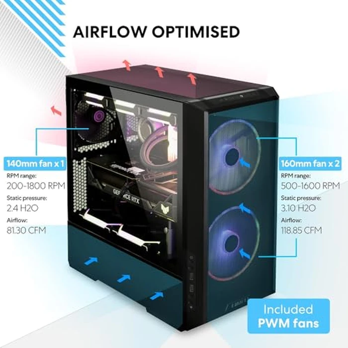 LIAN LI LANCOOL 216 E-ATX PC Case, Airflow Focus RGB Gaming Computer Case with All-Around Mesh Panels, 2x160mm & 1x140mm PWM Fans Pre-Installed and Innovative Rear PCIe Fan Bracket Chassis (Black) by Lian Li - Image 2
