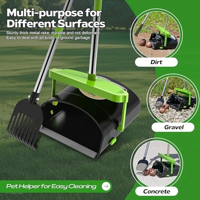 UPSKY Dog Pooper Scooper Swivel Bin & Rake Kit with 100 Waste Bags,33.4" Stainless Steel Long Handle Heavy Duty Pet Poop Shovel for Large Medium Small Dogs, Odor-Proof Lid for Yard/Lawn/Outdoor Use by UPSKY - Image 4