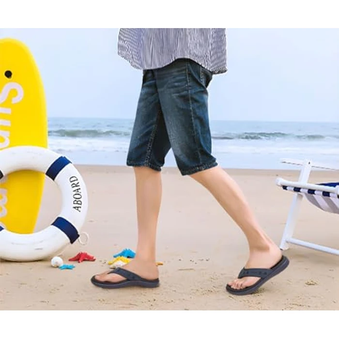 KuaiLu Mens Leather Sport Flip Flops Comfort Orthotic Thong Sandals with Plantar Fasciitis Arch Support for Outdoor Summer by KuaiLu - Image 2