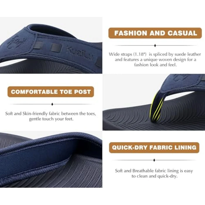 KuaiLu Mens Leather Sport Flip Flops Comfort Orthotic Thong Sandals with Plantar Fasciitis Arch Support for Outdoor Summer by KuaiLu - Image 6