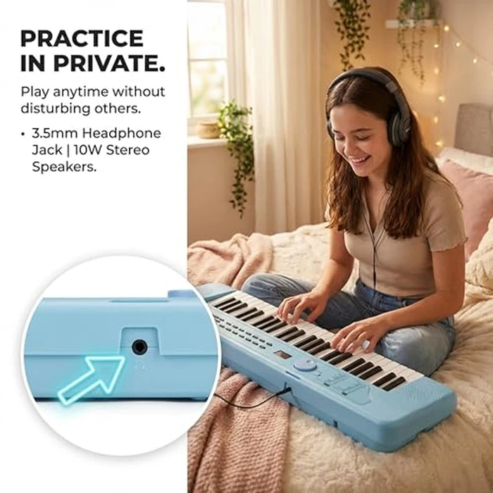 RockJam 49 Key Keyboard Piano, Portable Electronic Music Keyboard with Speakers, USB-C Power or Battery Operation, Headphone Input, 200 Tones, 200 Rhythms, Note Stickers & Lessons by RockJam - Image 3