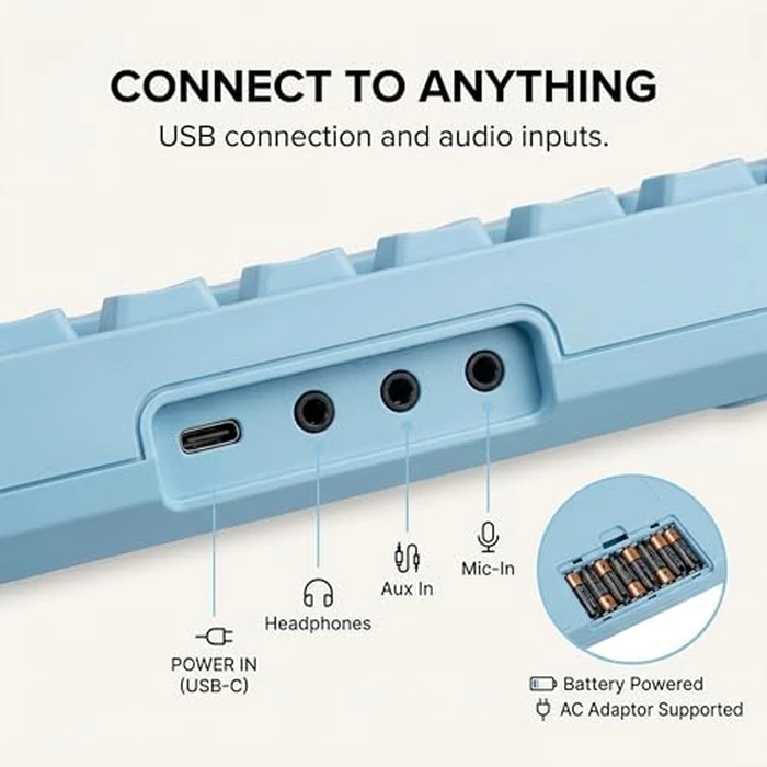 RockJam 49 Key Keyboard Piano, Portable Electronic Music Keyboard with Speakers, USB-C Power or Battery Operation, Headphone Input, 200 Tones, 200 Rhythms, Note Stickers & Lessons by RockJam - Image 5