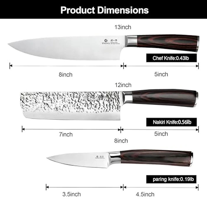 imarku 3 Pieces Knife set, Japanese HC Stainless Steel Kitchen Knife Set, Professional Chef Knife Set With Ergonomic Pakkawood Handle, Ultra Sharp Knives Set for Kitchen & Home Cooking, Gifts Box by imarku - Image 3