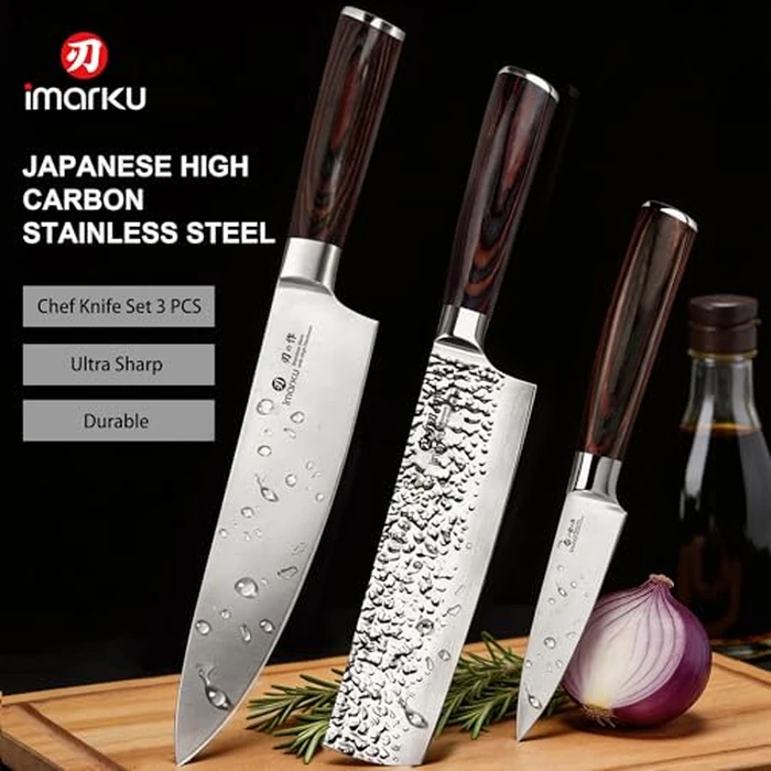 imarku 3 Pieces Knife set, Japanese HC Stainless Steel Kitchen Knife Set, Professional Chef Knife Set With Ergonomic Pakkawood Handle, Ultra Sharp Knives Set for Kitchen & Home Cooking, Gifts Box by imarku - Image 6