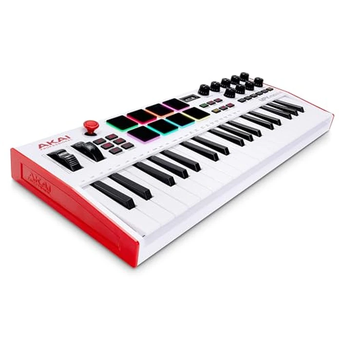 Akai Professional MPK Mini Plus - USB MIDI Keyboard Controller with 37 Mini Keys, 8 MPC Pads, Sequencer, MIDI/CV/Gate I/O and Native Instruments Sound Package, White Limited Edition by Akai Professional - Used - Very Good condition