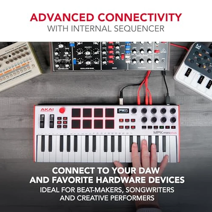 Akai Professional MPK Mini Plus - USB MIDI Keyboard Controller with 37 Mini Keys, 8 MPC Pads, Sequencer, MIDI/CV/Gate I/O and Native Instruments Sound Package, White Limited Edition by Akai Professional - Image 3