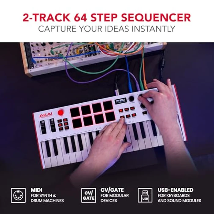 Akai Professional MPK Mini Plus - USB MIDI Keyboard Controller with 37 Mini Keys, 8 MPC Pads, Sequencer, MIDI/CV/Gate I/O and Native Instruments Sound Package, White Limited Edition by Akai Professional - Image 4