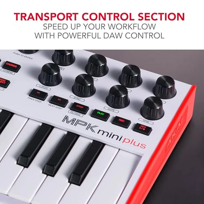 Akai Professional MPK Mini Plus - USB MIDI Keyboard Controller with 37 Mini Keys, 8 MPC Pads, Sequencer, MIDI/CV/Gate I/O and Native Instruments Sound Package, White Limited Edition by Akai Professional - Image 6