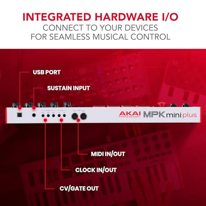 Akai Professional MPK Mini Plus - USB MIDI Keyboard Controller with 37 Mini Keys, 8 MPC Pads, Sequencer, MIDI/CV/Gate I/O and Native Instruments Sound Package, White Limited Edition by Akai Professional - Image 7