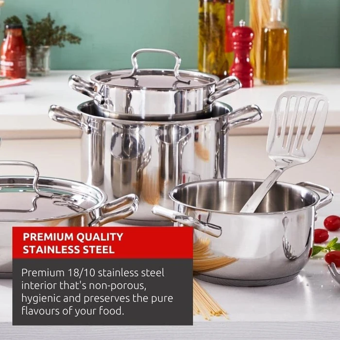 Lagostina Sfiziosa, 24 pc Cookware Set, Stainless Steel Pots and Pans, 3 stockpots, 3 stew pots, 1 Saute pan, 1 Saucepan, 1 Milk Pot, Eight lids, Seven Utensils, Induction Safe, Oven Safe 400 degreesF by Lagostina - Image 2
