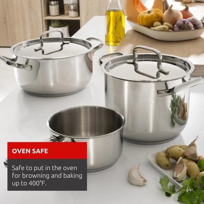 Lagostina Sfiziosa, 24 pc Cookware Set, Stainless Steel Pots and Pans, 3 stockpots, 3 stew pots, 1 Saute pan, 1 Saucepan, 1 Milk Pot, Eight lids, Seven Utensils, Induction Safe, Oven Safe 400 degreesF by Lagostina - Image 7