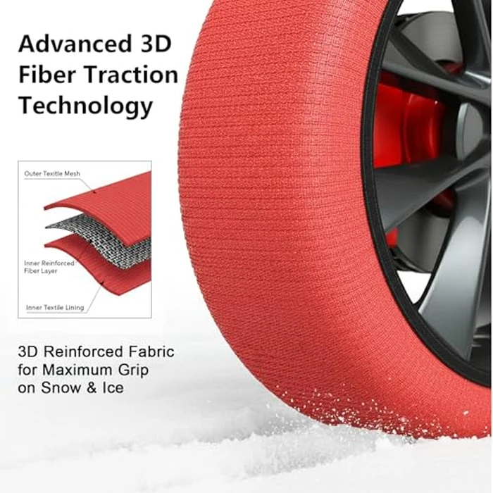 C-Hopetree Snow Socks for Tires, Superior Grip Alternative for Snow Chain, Anti-skid Tire Traction Device for Cars and SUVs, XL-Large, Pack of 1 pair (2 pieces) by C-Hopetree - Image 3