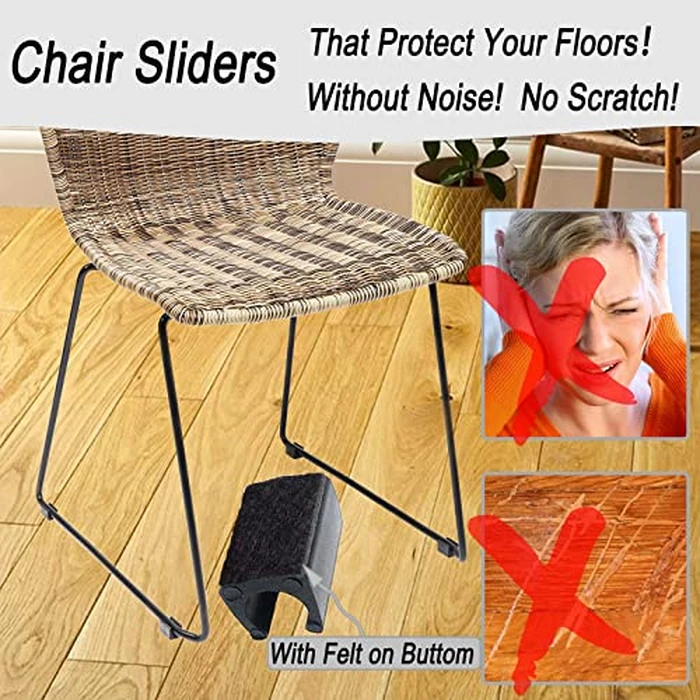 Rectangle U Shaped Chair Leg Tips Caps with Felt Pads,Furniture Feet Protector Slide Smoothly Glides No Scratches No Noise Protect Hardwood Floor,Fit 12mm(15/32inch) Diameter Tubular Leg (Black 24PCS) by Conprasim - Image 3