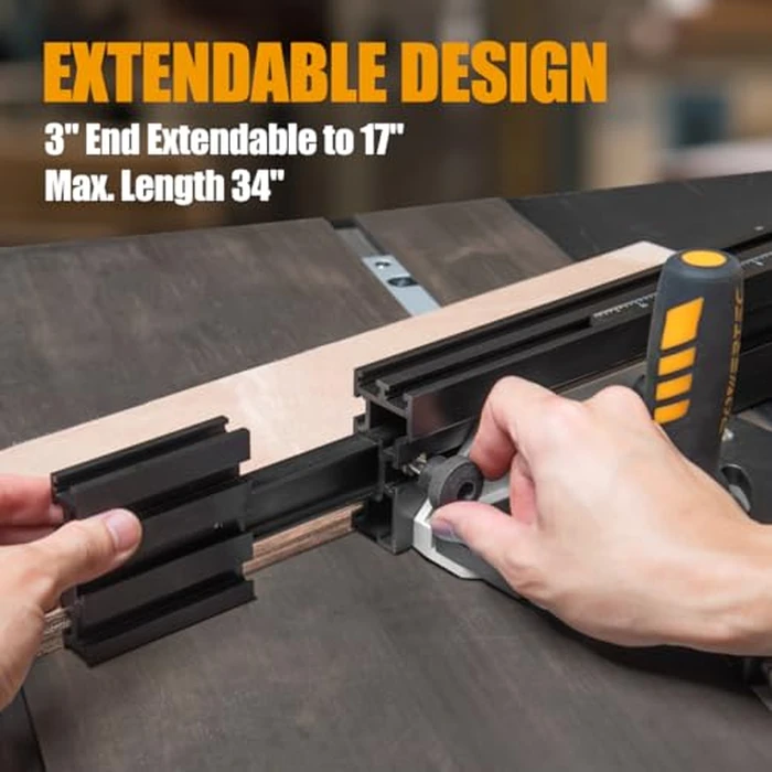 POWERTEC 71766 Precision Miter Gauge System for Table Saw Kit w/Telescoping Fence | 11 Preset Angle Stops, Extension Fence with Scale and Flip Stop by POWERTEC - Image 3