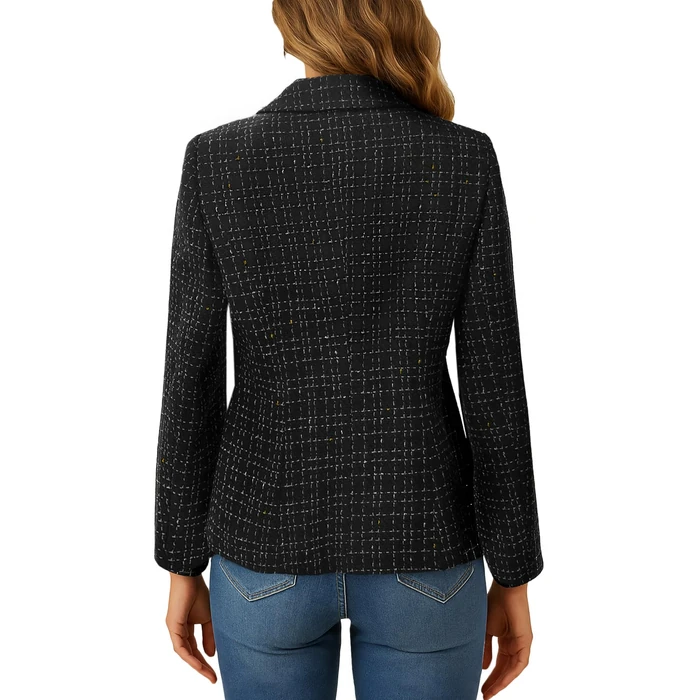 Mina Self Tweed Blazer Jackets for Women Plaid 2024 Fall Lightweight Womens Fashion Dressy Business Casual Petite Lady Ladies Winter Blazers Jacket Black 2-P/HS S by Mina Self - Image 2
