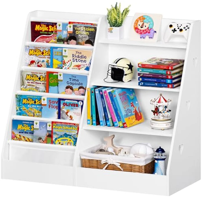 Lerliuo 4 Tier Kids Bookshelf and Storage Organizer, Five Layer Sling Children Bookcase, Baby Toddler Wooden Book Shelf, White Display Cabinet for Playroom, Bedroom, Classroom, Nursery, School by Lerliuo - Used - Very Good condition