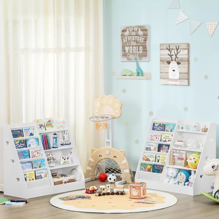 Lerliuo 4 Tier Kids Bookshelf and Storage Organizer, Five Layer Sling Children Bookcase, Baby Toddler Wooden Book Shelf, White Display Cabinet for Playroom, Bedroom, Classroom, Nursery, School by Lerliuo - Image 4