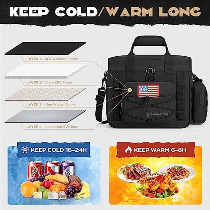 Maelstrom Tactical Lunch Box, Insulated Lunch Bag for Men, Large Leakproof Soft Cooler Bag with Detachable MOLLE Bags, Durable Lunch Tote for Adult Women Work,Picnic,20 Cans/15 L, Black by Maelstrom - Image 2