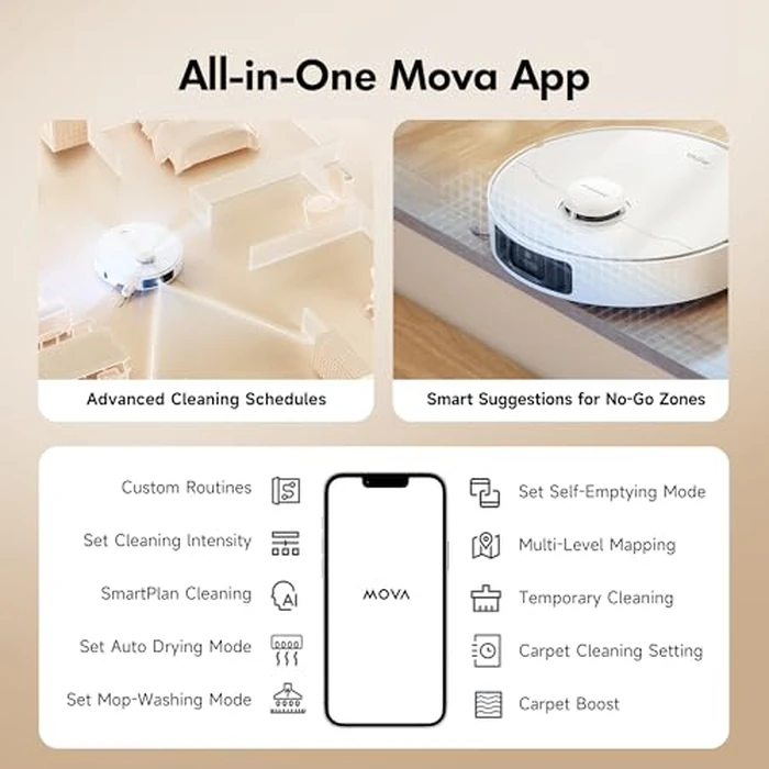 MOVA P10 Pro Ultra Robot Vacuum and Mop 13,000Pa Suction, 140 degreesF Hot Water Auto Mop Washing & Drying, Dual Spinning Extenable Mop,10.5mm Lifting for Carpet, 360 degreesObstacle Avoidance, App Control by Mova - Image 7