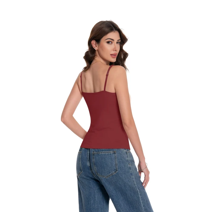 LuneNuelle Women Camisole Tank Top - Built-in Bra Adjustable Spaghetti Strap Scoop Neck Padded Casual Basic Cami Shirt,Wine Red-L,2026 by LuneNuelle - Image 1