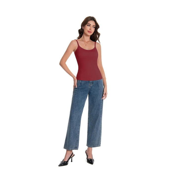 LuneNuelle Women Camisole Tank Top - Built-in Bra Adjustable Spaghetti Strap Scoop Neck Padded Casual Basic Cami Shirt,Wine Red-L,2026 by LuneNuelle - Image 4
