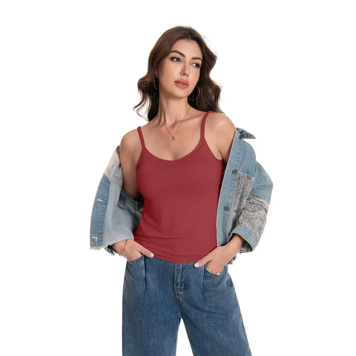 LuneNuelle Women Camisole Tank Top - Built-in Bra Adjustable Spaghetti Strap Scoop Neck Padded Casual Basic Cami Shirt,Wine Red-L,2026 by LuneNuelle - Image 5